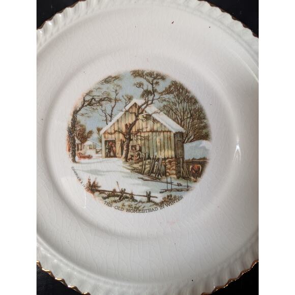 Currier&Ives 7 plate collection with pie server - Picture 1 of 16